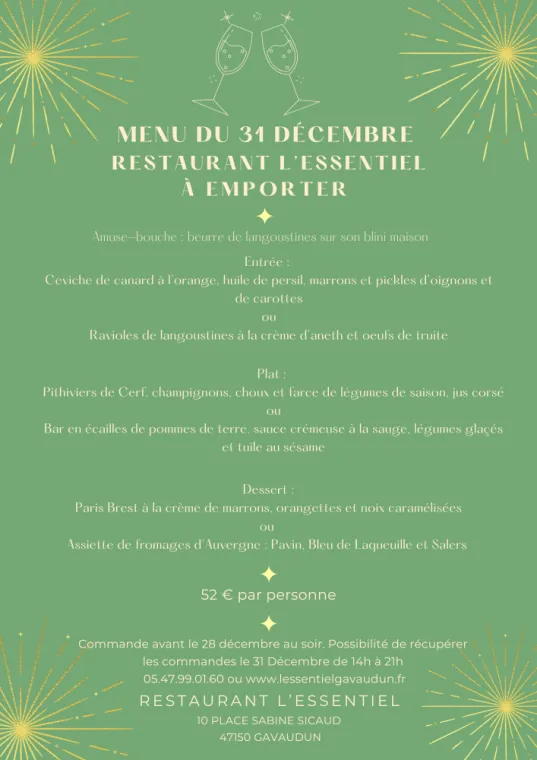 Menu du 31 Décembre à Emporter , Gavaudun, L'Essentiel