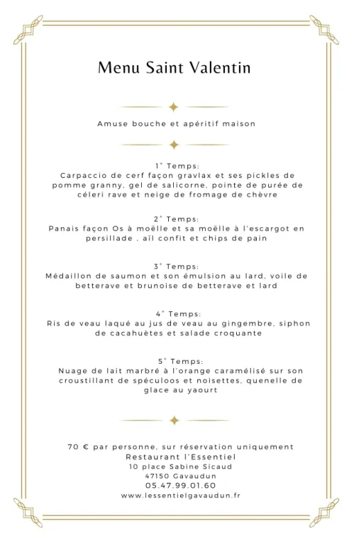 Menu de la Saint Valentin 2024, Gavaudun, L'Essentiel